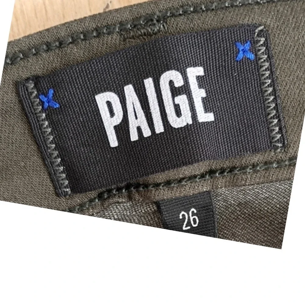 Anthro PAIGE Hoxton Ankle High Rise Coated Skinny Jeans Olive Grn 26x27 NWT $216